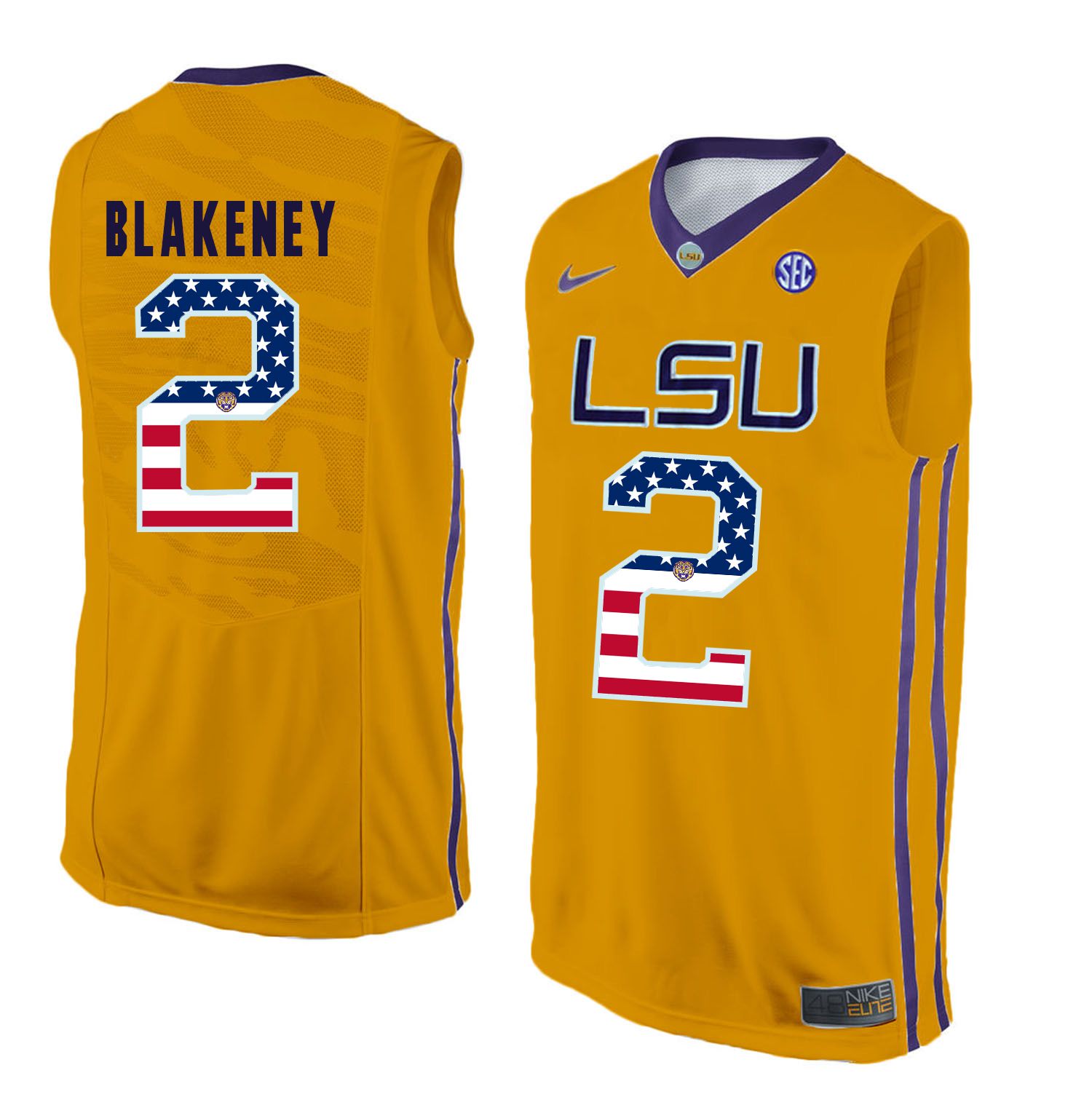 Men LSU Tigers #2 Blakeney Yellow Flag Customized NCAA Jerseys->customized ncaa jersey->Custom Jersey